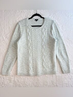 Talbots Mixed Cableknit Sweater Women’s Large Mint Green 100% Cotton Preppy Cozy